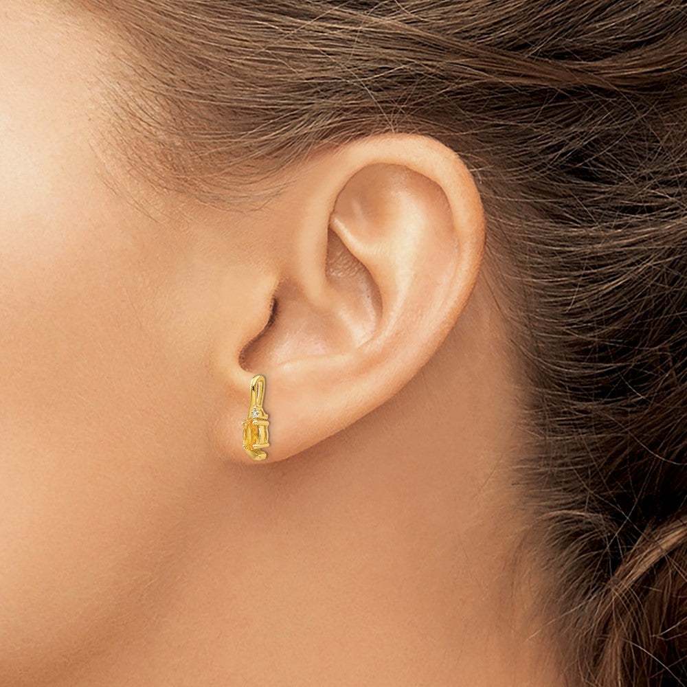 14K Yellow Gold Citrine and Diamond Post Earrings