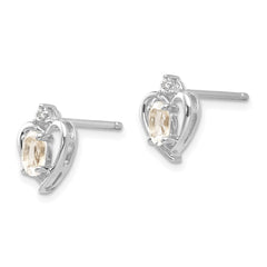 14K White Gold White Topaz and Diamond Heart Post Earrings