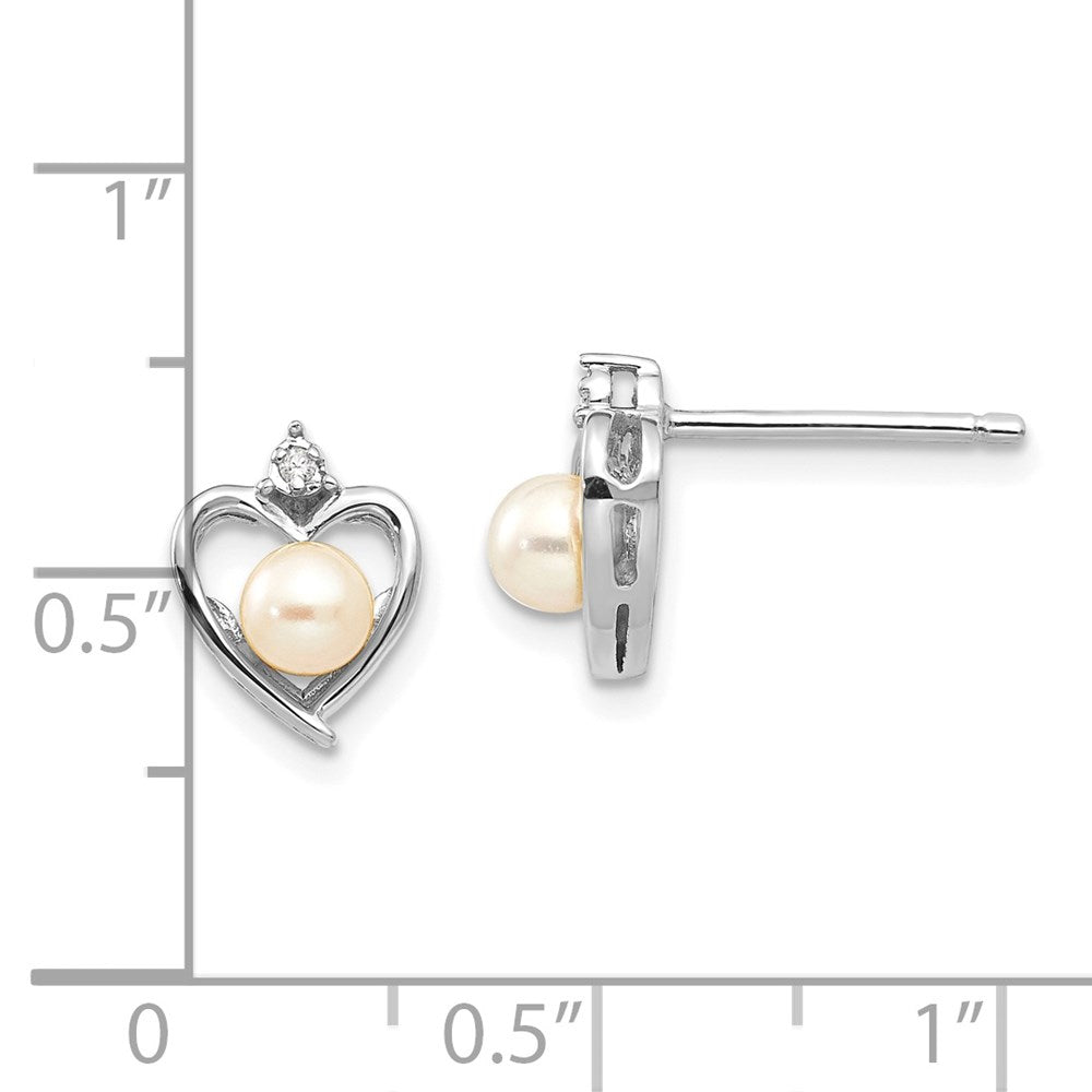 14K White Gold FWCultured Pearl and Diamond Heart Post Earrings