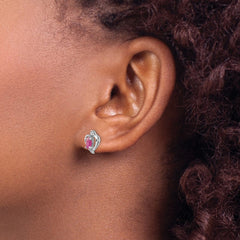 14K White Gold Ruby and Diamond Heart Post Earrings