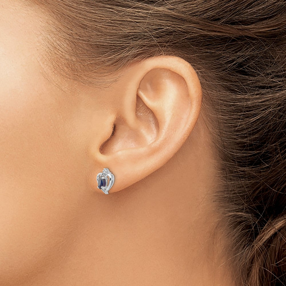 14K White Gold Sapphire and Diamond Heart Post Earrings