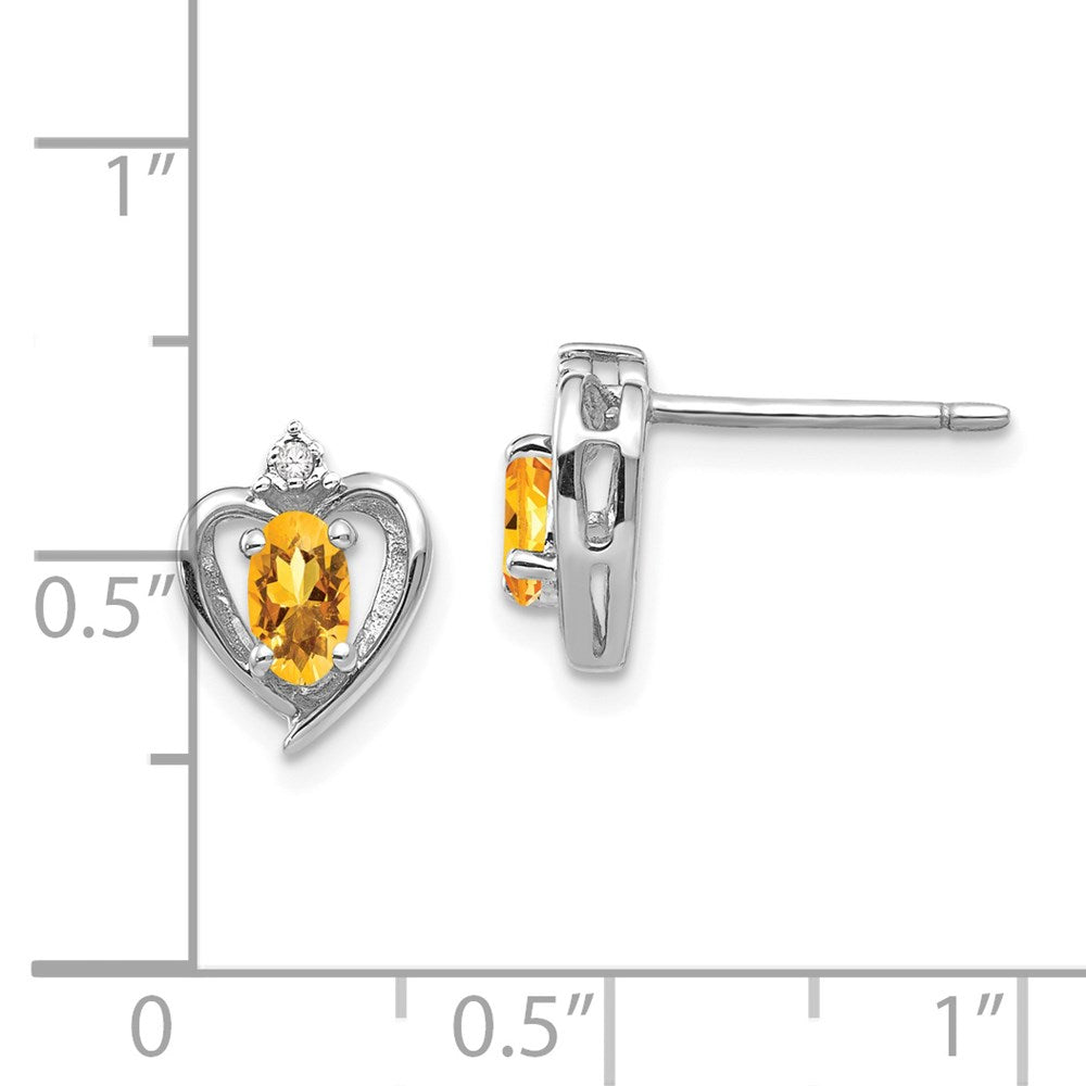 14K White Gold Citrine and Diamond Heart Post Earrings