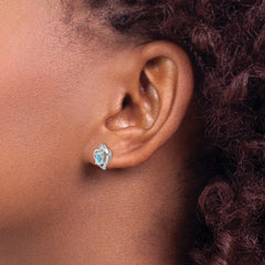14K White Gold Blue Topaz and Diamond Heart Post Earrings