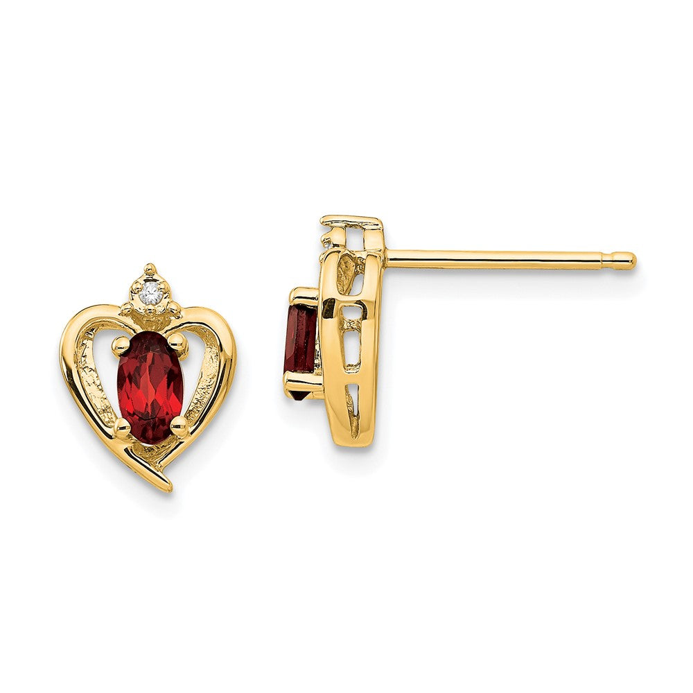 14K Yellow Gold Garnet and Diamond Heart Earrings