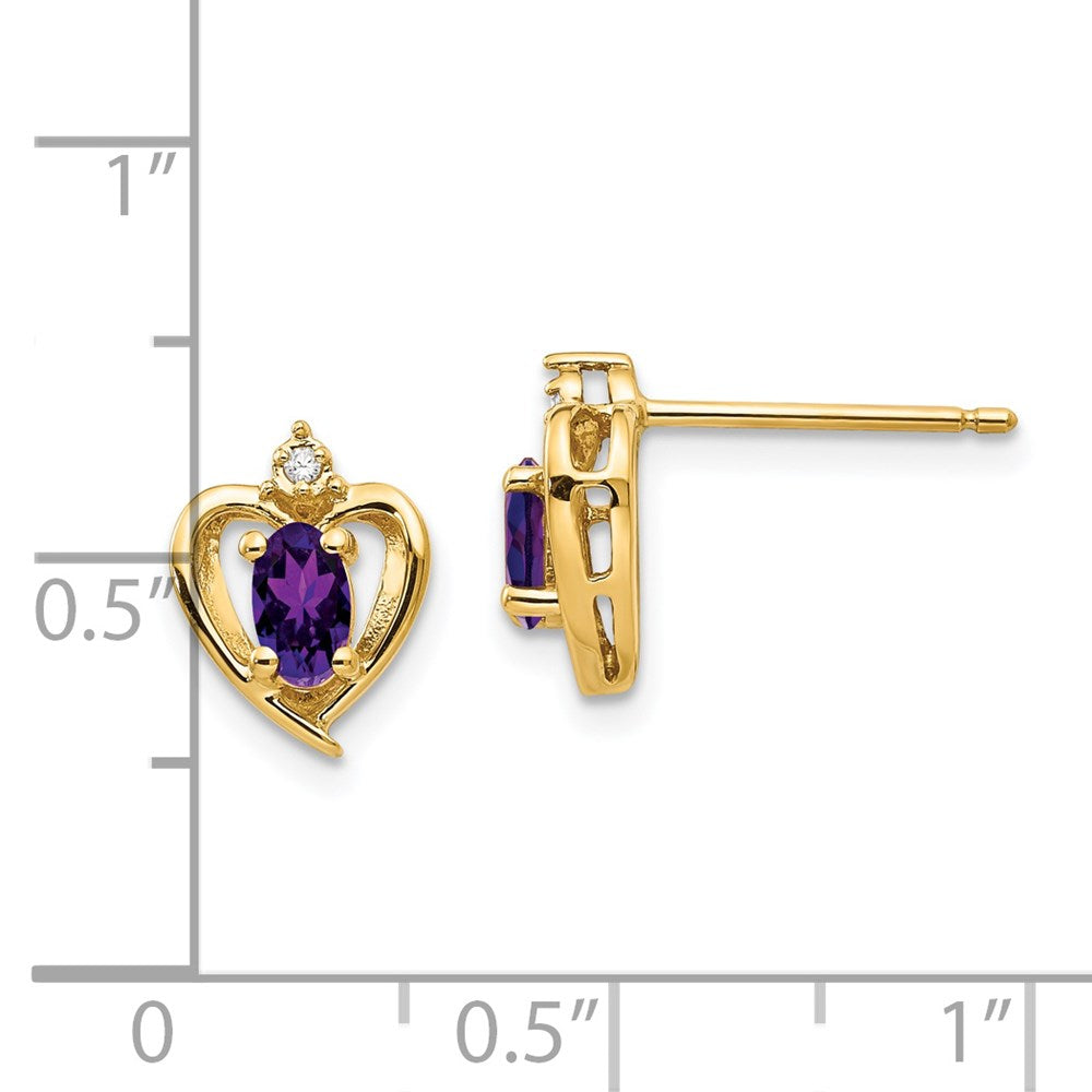 14K Yellow Gold Amethyst and Diamond Heart Earrings
