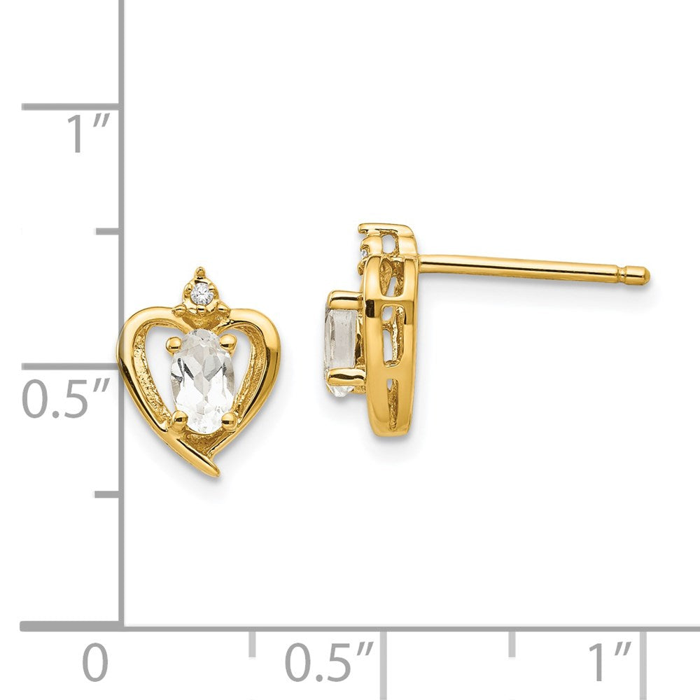 14K Yellow Gold White Topaz and Diamond Heart Earrings