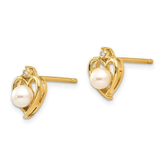 14K Yellow Gold FWC Pearl and Diamond Heart Earrings