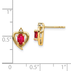 14K Yellow Gold Ruby and Diamond Heart Earrings