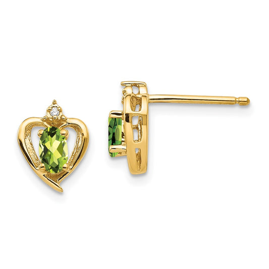14K Yellow Gold Peridot and Diamond Heart Earrings