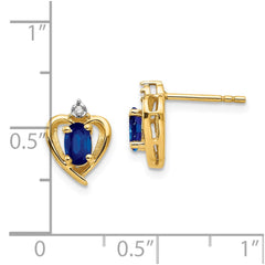 14K Yellow Gold Sapphire and Diamond Heart Earrings