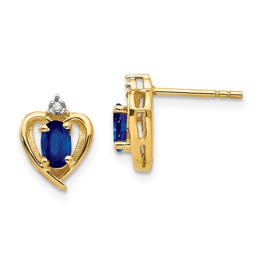 14K Yellow Gold Sapphire and Diamond Heart Earrings