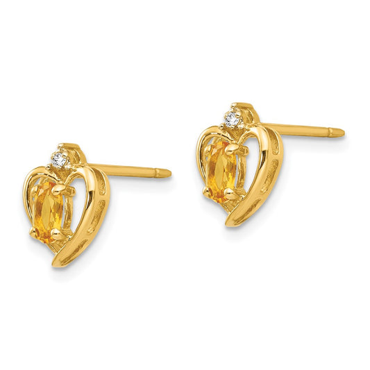 14K Yellow Gold Citrine and Diamond Heart Earrings