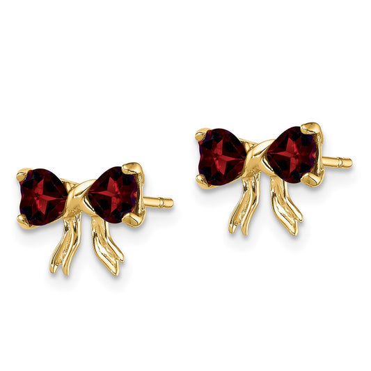 14K Yellow Gold Polished Garnet Bow Post Earrings