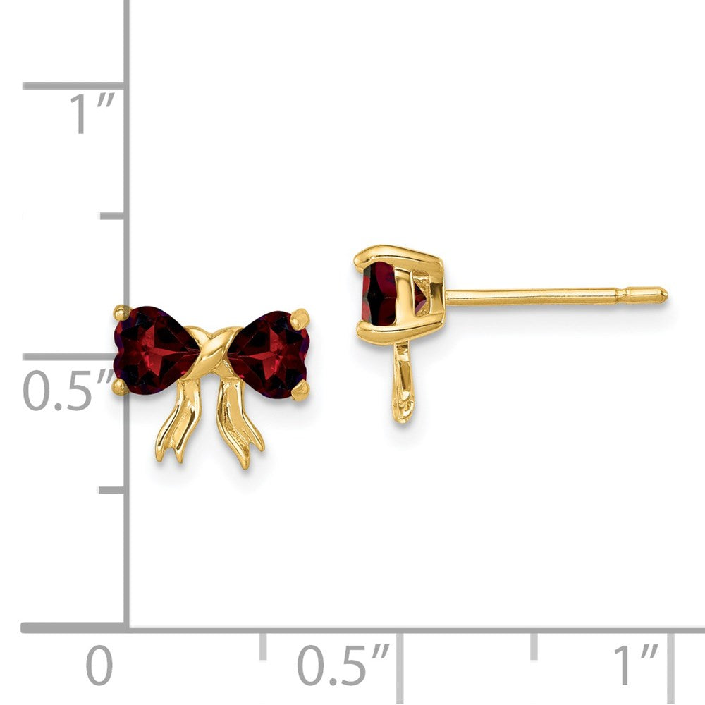 14K Yellow Gold Polished Garnet Bow Post Earrings