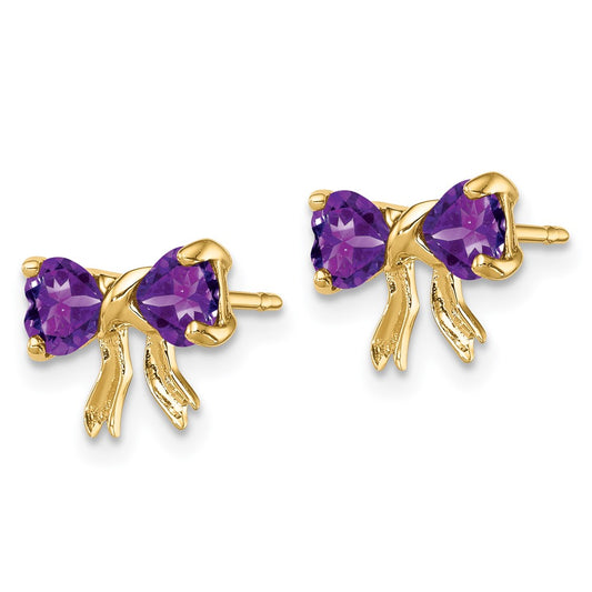 14K Yellow Gold Polished Amethyst Bow Post Earrings