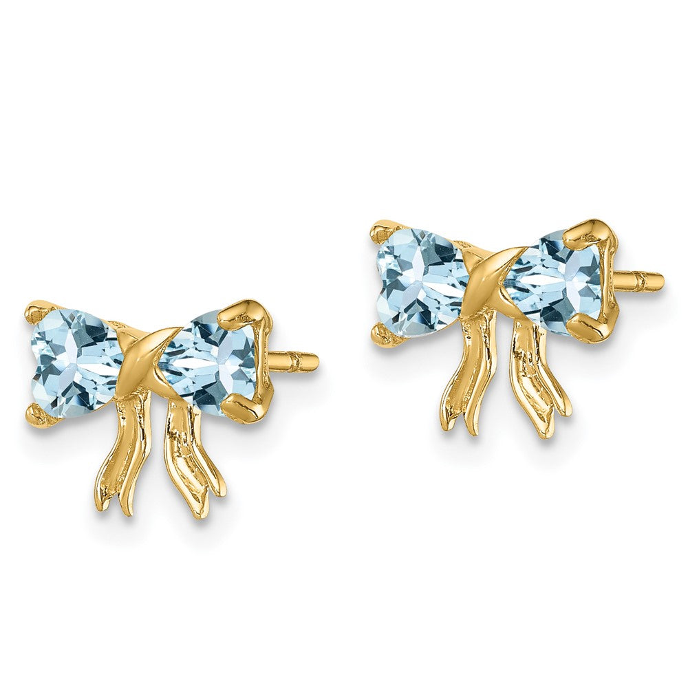 14K Yellow Gold Polished Aquamarine Bow Post Earrings