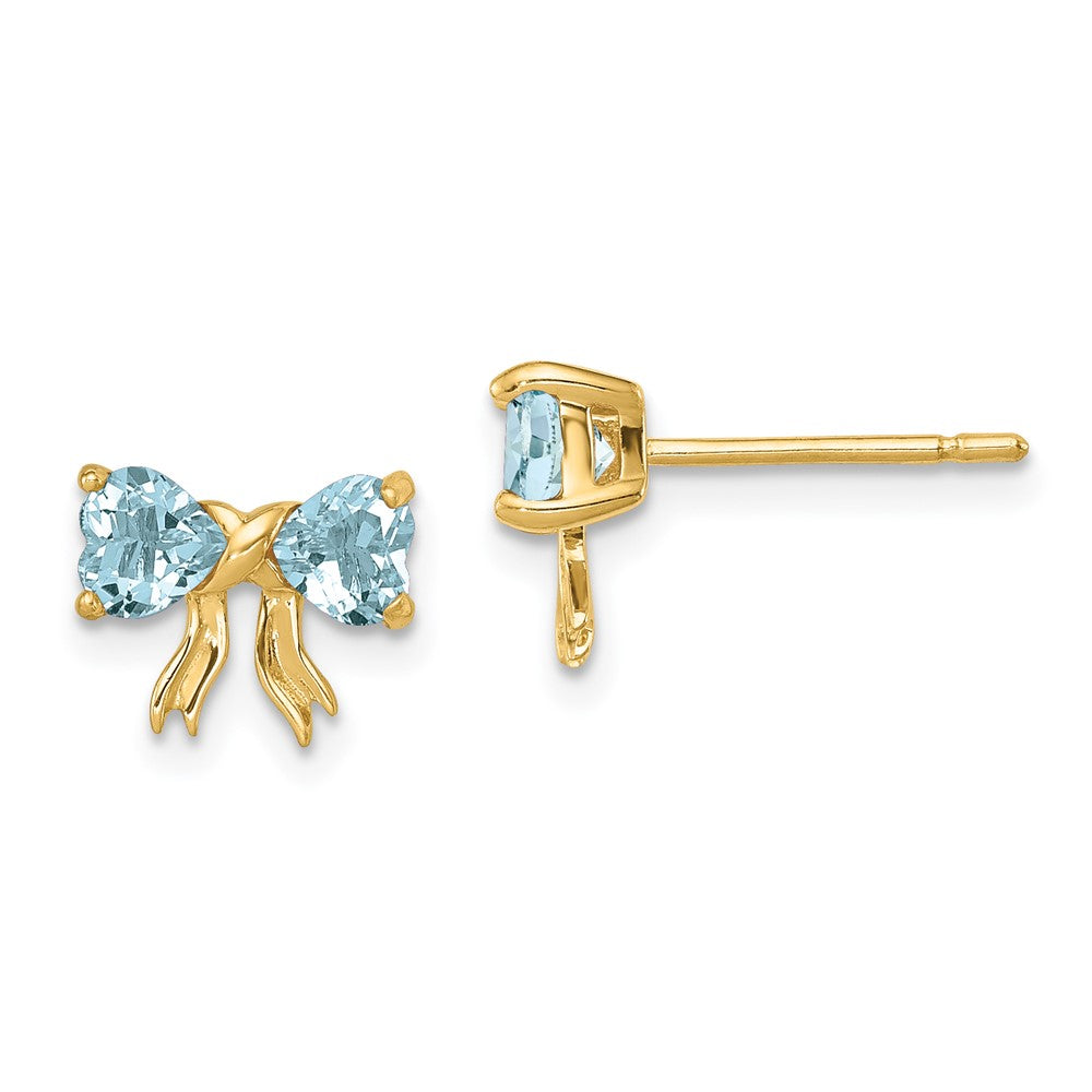 14K Yellow Gold Polished Aquamarine Bow Post Earrings