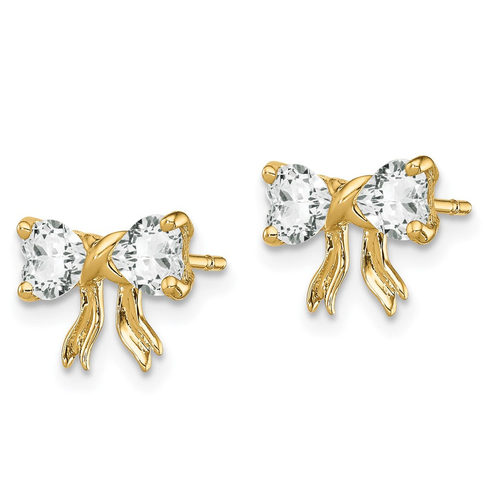 14K Yellow Gold Polished White Topaz Bow Post Earrings