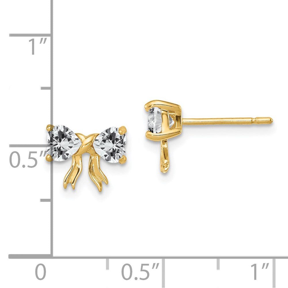 14K Yellow Gold Polished White Topaz Bow Post Earrings