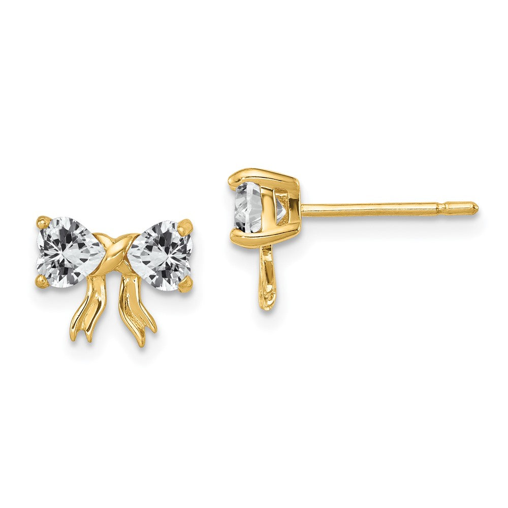 14K Yellow Gold Polished White Topaz Bow Post Earrings