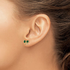 14K Yellow Gold Polished Created Emerald Bow Post Earrings