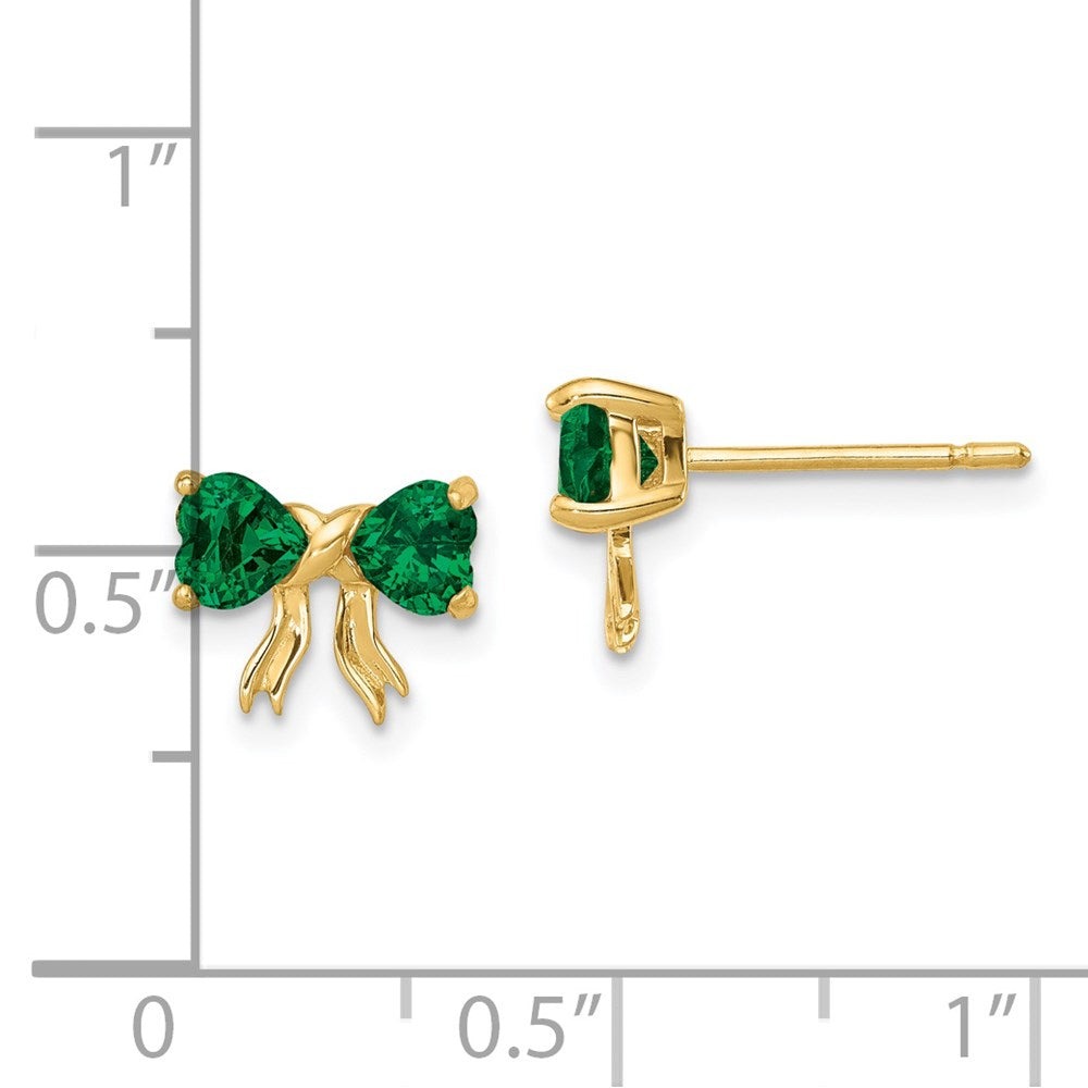 14K Yellow Gold Polished Created Emerald Bow Post Earrings