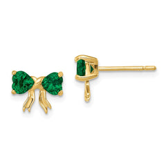 14K Yellow Gold Polished Created Emerald Bow Post Earrings