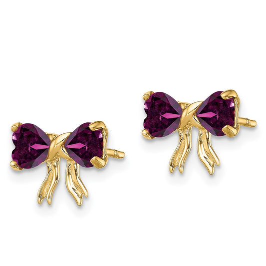 14K Yellow Gold Polished Rhodolite Bow Post Earrings