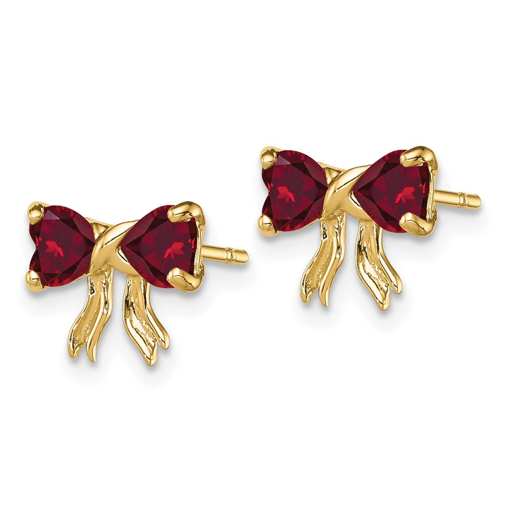 14K Yellow Gold Polished Created Ruby Bow Post Earrings