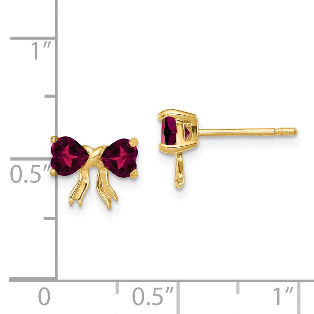 14K Yellow Gold Polished Created Ruby Bow Post Earrings