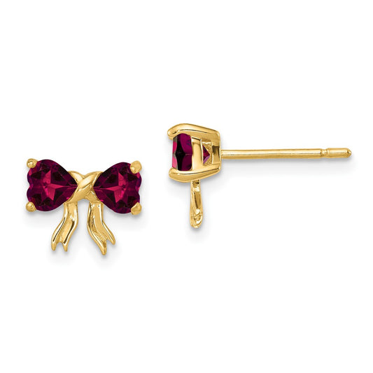 14K Yellow Gold Polished Created Ruby Bow Post Earrings
