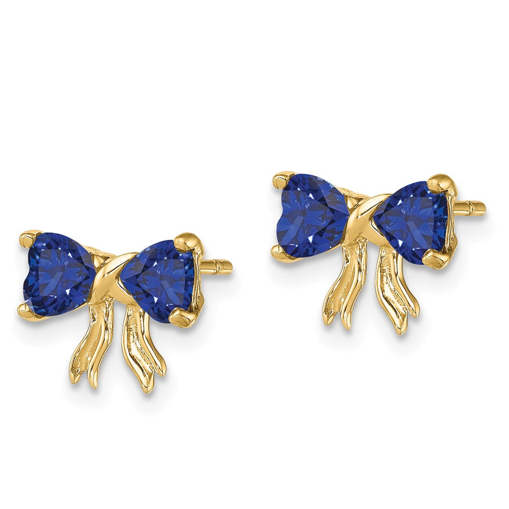 14K Yellow Gold Polished Created Sapphire Bow Post Earrings