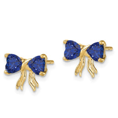 14K Yellow Gold Polished Created Sapphire Bow Post Earrings