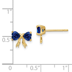 14K Yellow Gold Polished Created Sapphire Bow Post Earrings