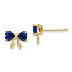 14K Yellow Gold Polished Created Sapphire Bow Post Earrings