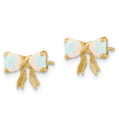 14K Yellow Gold Polished Created Opal Bow Post Earrings