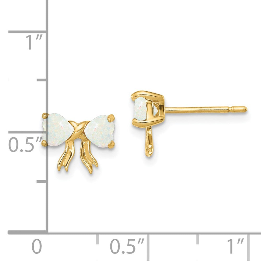 14K Yellow Gold Polished Created Opal Bow Post Earrings