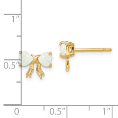 14K Yellow Gold Polished Created Opal Bow Post Earrings