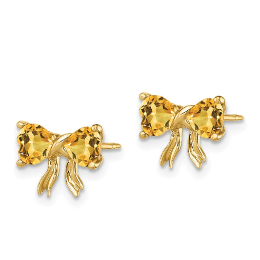 14K Yellow Gold Polished Citrine Bow Post Earrings
