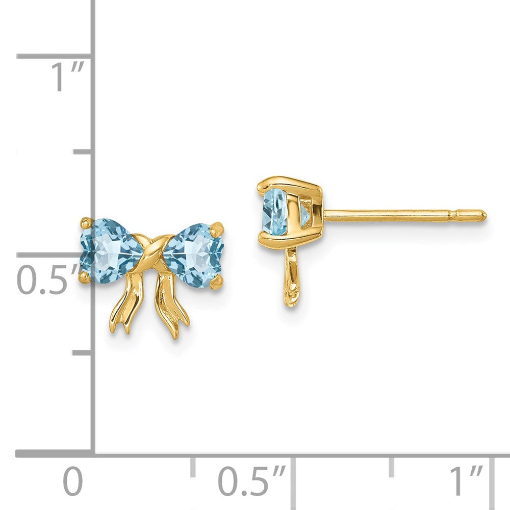 14K Yellow Gold Polished Light Swiss Blue Topaz Bow Post Earrings