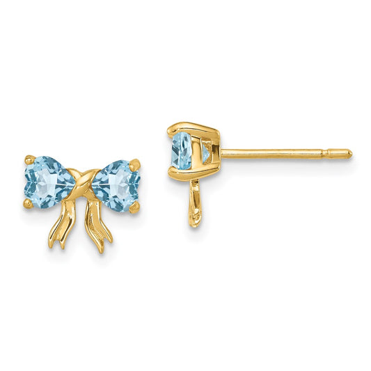 14K Yellow Gold Polished Light Swiss Blue Topaz Bow Post Earrings