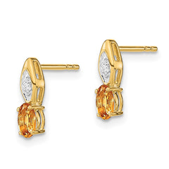 14K Yellow Gold Citrine and Diamond Post Earrings