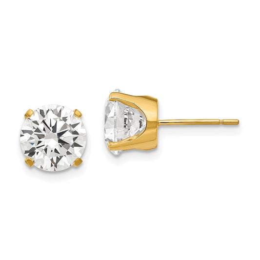 14K Yellow Gold 8mm CZ Stud Earrings