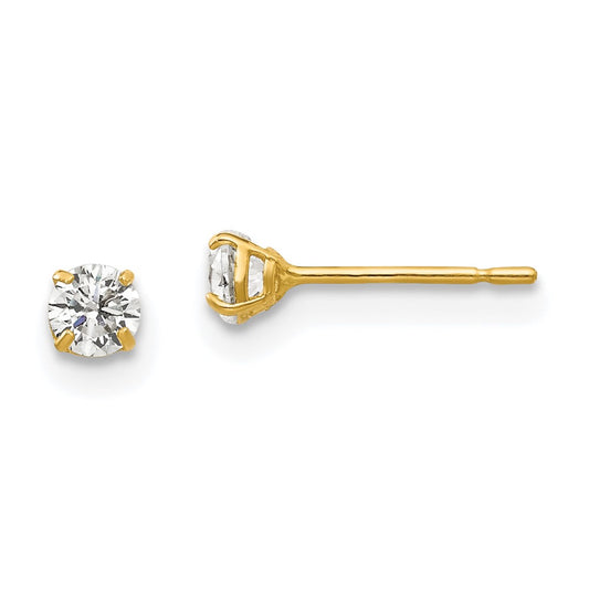 14K Yellow Gold 3mm Round CZ Post Earrings