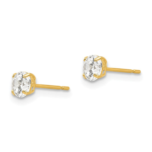 14K Yellow Gold 4mm Round CZ Post Earrings