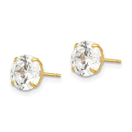 14K Yellow Gold 7mm Round CZ Post Earrings