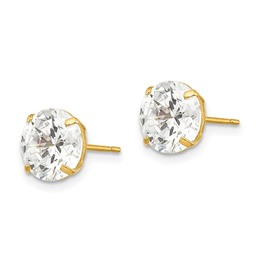 14K Yellow Gold 8mm Round CZ Post Earrings