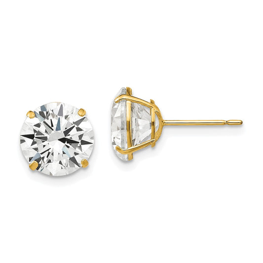 14K Yellow Gold 9mm Round CZ Post Earrings