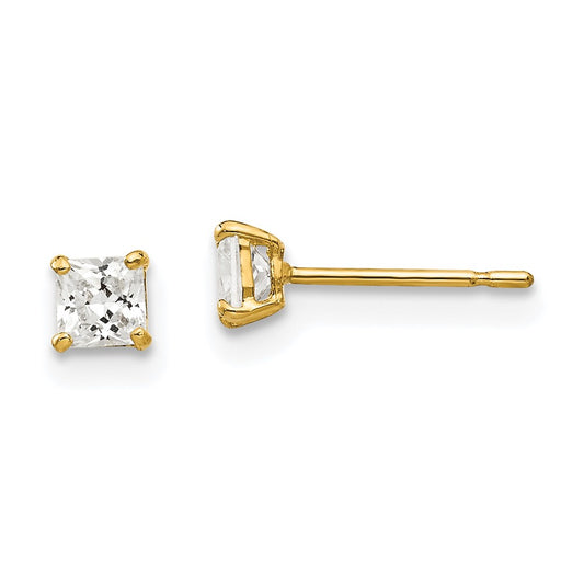 14K Yellow Gold 3mm Square CZ Post Earrings