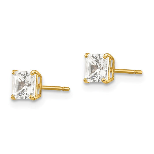 14K Yellow Gold 4mm Square CZ Post Earrings